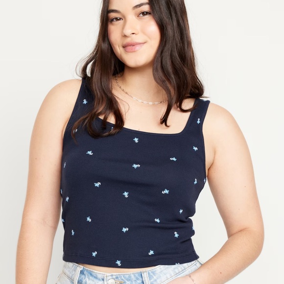 NWT OLD NAVY Ultra-Crop Rib-Knit Top Color: Navy Floral - Picture 5 of 10